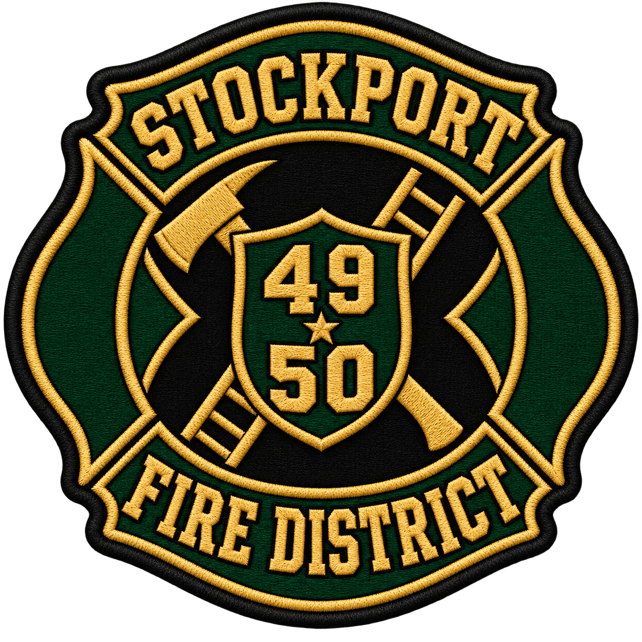 Stockport Fire District patch featuring Stations 49 and 50